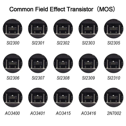 SMD Chip Transistor Assortment Kit 500 Pcs With 50 Value Sets Including 150 Pcs Diodes, MOSFET images SI2300 to 2N7002