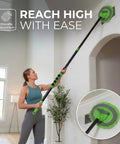 Using Long Handle Car Wash Brush Kit With Microfiber Mop Mitt for high indoor cleaning, showing flexible head in action.