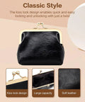 Totally Adorable Vintage Coin Purse For Women Super Chic Mini Leather Change Pouch With Secure Kiss Lock Clasp, black soft leather wallet.