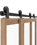 6Ft Bypass Sliding Barn Door Hardware Kit For 2 Doors, Single Track System, shown with top mount hangers and frosted black finish