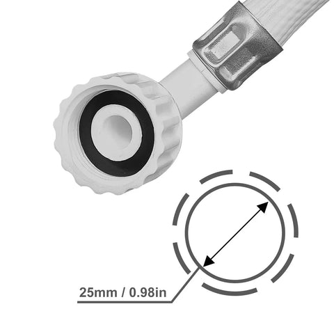 Close-up of Burst Proof Water Inlet Hose For Portable Washing Machines Universal Fit Non Toxic PVC Three Layer Design showing connector