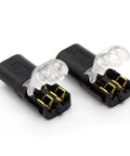 10 Pack 2 Way Spring Wire Connectors No Solder No Screws Quick Cable Clamp Terminal Blocks for 18-24 AWG Wire, 300V, 10A, close-up view.