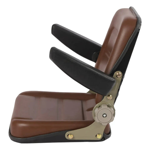 Kick Butt While You Work With This Built Tough Universal Tractor Seat featuring adjustable backrests and foldable armrests in side view.