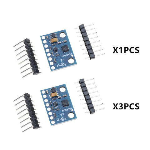 Triaxial Accelerometer Module for 3D Motion Tracking With I2C Interface Dope Precision And Crisp 12 Bit Resolution Perfect For Activity Analysis Orientation Vibration Sensing Wearables And Robotics Projects, blue PCB with header pins, x1pcs and x3pcs