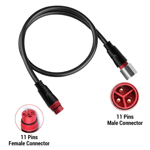Electric Bike Motor Extension Cable 11 Pin Reliable Connection for Extended Range Conversion Accessories with male and female connectors.