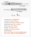 Diagram of Beefy 60 Inch Heavy Duty Drawer Slides With Locking Full Extension Side Mount Ball Bearing Rails, dimensions labeled