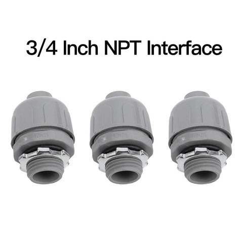Three 3/4 Inch NPT Liquid Tight Connectors for Flexible Conduit Nylon 6 Non Metallic Cable Clamps Heavy Duty Strain Relief Waterproof Seal Hella Tough Badass Grip.