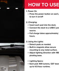 Instructions for using Epic 1400 Lumen Modular Work Light With Detachable LED Pods Base Brightness 700 Lumen Plus Two Pods.