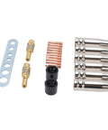 Fafeicy 21 Piece Welding Accessory Kit With Brass Gas Nozzles And 0.8mm Contact Tips For Mig Welding Torch detailing brass nozzles and contact tips.