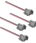Heavy Duty Two Pin Fuel Injector Connector Wiring Pigtail Plugs For Toyota Mazda Mitsubishi Nissan Subaru EV1 EV6 EV14 Replacement Harness with gray casings and red-black wires.