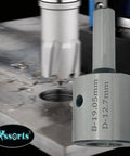 Half Inch Shank Tool Steel Holder With Lock Screw For 19 mm Rota Broaches, shown during use on a drill press.