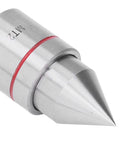 MT2 live center close-up; silver metal conical nose with red ring