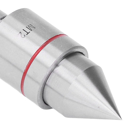 MT2 live center close-up; silver metal conical nose with red ring
