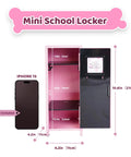 Pink Miniature Metal Locker With Secure Diary Lock And Two Keys For Hella Cute Desk Setup Soft Padded Base Back To School Gift Storage Cabinet With Magnetic Stickers, dimensions displayed with iPhone 15 for scale.