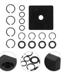 Kickass 17 Piece Impact Wrench Retaining Ring Kit With O ring Anvil Tool For Fast Socket Swaps on display showing black rings and square piece.