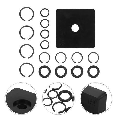 Kickass 17 Piece Impact Wrench Retaining Ring Kit With O ring Anvil Tool For Fast Socket Swaps on display showing black rings and square piece.