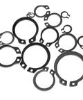 Heavy Duty Snap Ring Kit With 225 Quality Circlips Covering M3 To M25 Sizes Built From Tough Black Alloy Steel showing various circlips