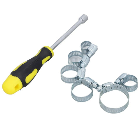 All In One Hose Clamp Kit 49 Pcs Adjustable Clamps 13 To 44 mm With 8 mm Hex Screwdriver Galvanized Carbon Steel