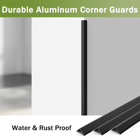Premium Aluminum L Molding Corner Guards With Right Angle Three Piece Set, 35 x 1.6-inch, black, wall-mounted.