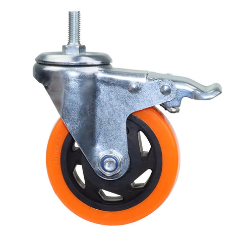 Heavy Duty Four Inch Orange Stem Caster Wheels M10 Thread Dual Locking Swivel For Workbench Dolly Furniture Rolls Slick Without A Sound With Zero Floor Scuffs Pack Of 4 Heavy Hitter Casters