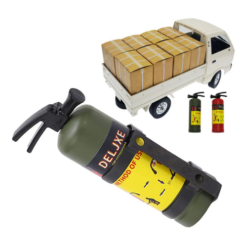 Top Tier RC Car Mini Fire Extinguisher Slick Simulation Decoration lightweight portable accessory with adhesive stickers beside truck