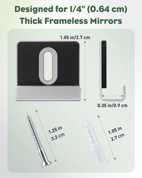 12 Pack Metal Mirror Clips For Wall Mounting Easy No Fuss Install Mirror Hanging Kit For One Quarter Inch Mirrors frameless clip, 1/4 in