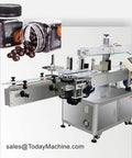 Top Tier Pro Automatic Round Bottle Labeling Machine Hella Accurate High Speed Sticker Applicator with jars of chocolate balls.