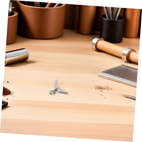 Six Piece Stainless Flange Bolt Fasteners Kit With Hole Hand Tightened Wing Screws on wood surface