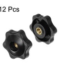 Heavy Duty Knockout Set Of 12 Black Star Knobs With M5 Female Thread 32Mm Six Point Plastic Brass Insert Core view front and back.
