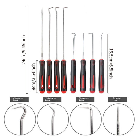 Amazon 4-piece automotive pick tool set with steel tips and black/red ergonomic grips for seal and gasket removal