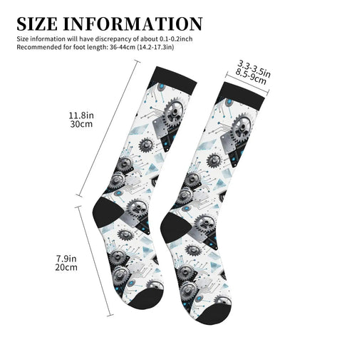 Top Tier Gear Chip Industrial Socks With 15-20mmHg Graduated Compression For Calf Support, size chart showing dimensions.