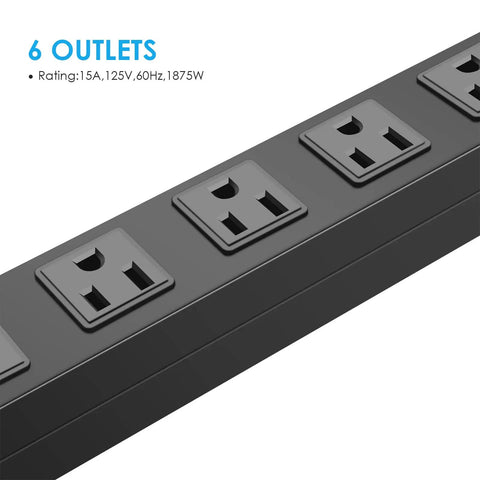 Heavy Duty Wall Mount Power Strip With Six Wide Spaced Outlets And A Fifteen Foot 14 Gauge Power Cord Aluminum Alloy Mount