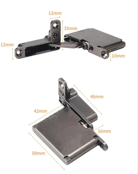 Tough As Nails Heavy Duty Invisible Aluminum Cabinet Door Hinges Featuring Silky Smooth Hydraulic Cushion and Completely Concealed Mount For Zero Hassle Daily Use, showcasing dimensions.