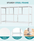 Sleek White Dresser For Bedroom with sturdy steel frame, wooden tabletop, and removable guide rail for versatile storage.