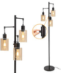 Dimmable 3-Light Oil Rubbed Bronze Farmhouse Floor Lamp With Amber Glass Shades showing dimmer control detail