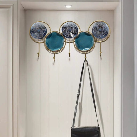 Wall Mounted Coat Rack With Heavy Duty Iron Hooks For Entryway Or Bathroom Door Organizer with decorative hooks and a bag.