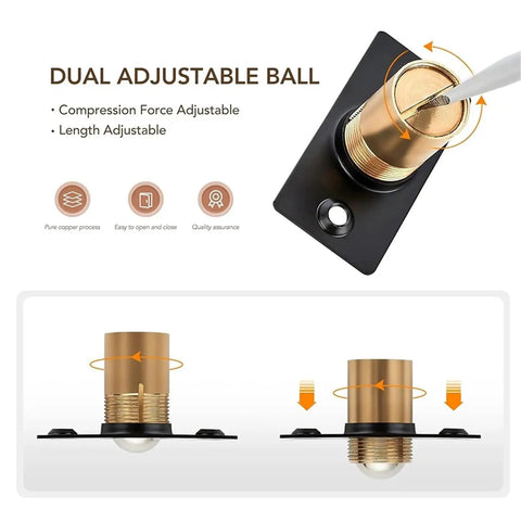 Adjustable Ball Catch for Doors and Closets Black Ball Bearing Latch with Hidden Cylinder showing compression adjustment