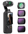 Pro Creator ND Filter Kit With CPL For Pocket 3, Pocket 4, And Osmo Pocket Xtra Muse shown with camera and filters