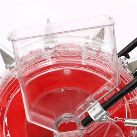 Close-up of clear seed storage box on Durable Metal Precision Garden Seeder With Clear Seed Storage Box For Soy Peanut Corn Cotton Six Seed Openings Hand Push And Walk Behind Row Crop Planter For Precise Seeding And Soil Compression Easy To Use.