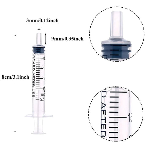 40 Pack 2ml Plastic Syringes With Individual Seals Clear Measurement Marks Smooth Plunger No Needle Ideal For Pet Feeding Plant Watering Lab Practice Medical Students Measuring Refilling Oil Or Glue, close-up size chart