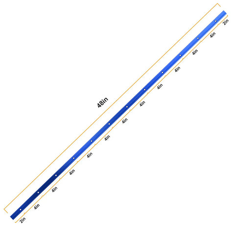 Premium Dope T Tracks For Woodworking Heavy Duty 6063 Aluminum 48 Inch Blue Set showing measurement marks and screw holes.