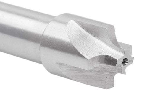 Close-up of Accusize HSS corner rounding end mill, 1/8 in shank, 5/8 in cutter, 3 in length