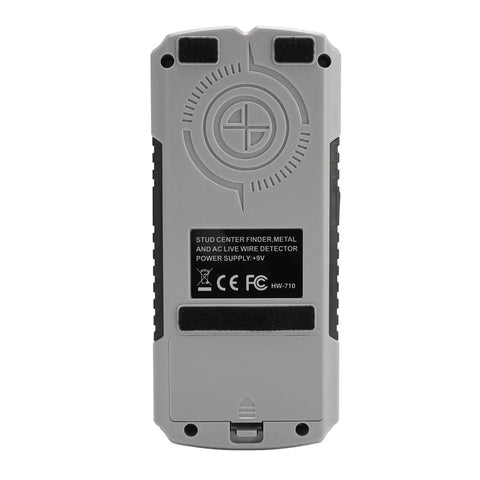 WALFRONT Wall Stud Finder, 3 Scan Modes, Ac Wire Detection showing the back with controls and labeling details.