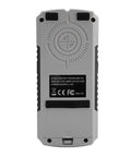 Back view of WALFRONT Stud Finder Wall Scanner LCD Display 3 Mode Handheld Sensor, gray with detection instructions.