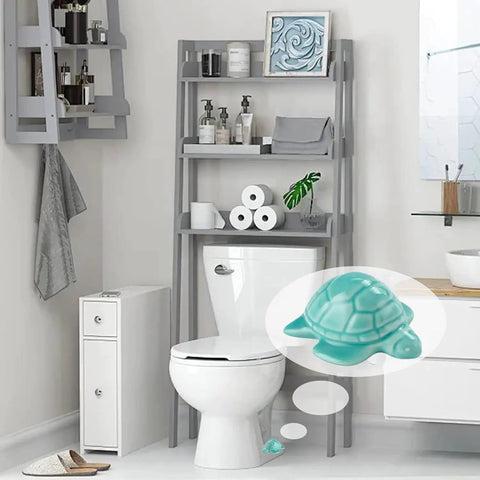 Heckin Adorable Ceramic Sea Turtle Toilet Bolt Caps Set Of 2 in a modern bathroom showcasing playful decor and functionality.
