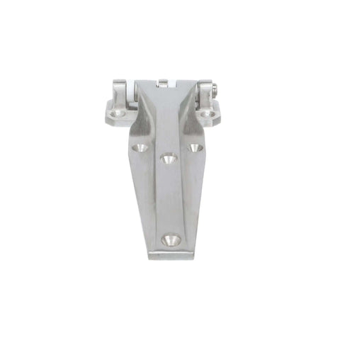 Front view of Heavy Duty Left-Hand Walk-In Cooler Door Hinge With Flush Offset Satin Stainless Steel, for cold rooms and refrigeration.