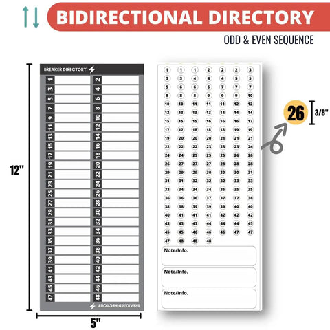 Durable Non Tearable Vinyl Circuit Breaker Labels with Strong Adhesive for Fuse Panels, bidirectional 12x5 inch directory sheets