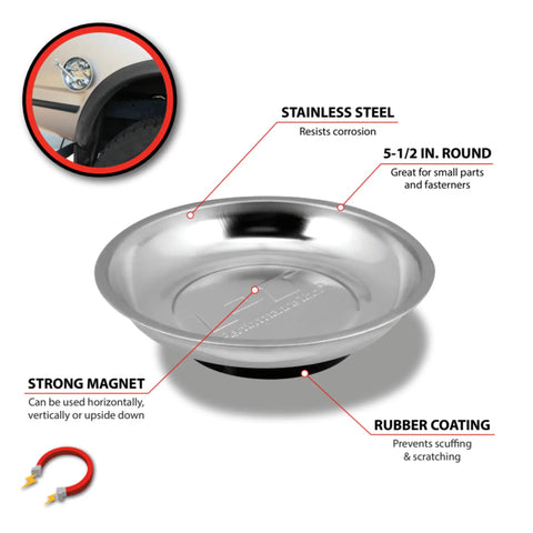 Round Magnetic Parts Tray With Heavy Duty Magnet Stainless Steel Workbench Organizer with specifications and features