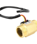 Water Flow Meter With Counter Hall Effect Sensor YF B10 Brass Body G1 Male Thread 2 To 50 Liters Per Minute DC24V For Water Heaters And Pipes Accurate Flow Readout No Fuss Readout For Everyday Use, showing brass body and DC 24V label.