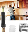 Top Notch Cam Lock Furniture Screw Set For Home DIY Carbon Steel Connectors Silver Finish with man installing kitchen cabinet